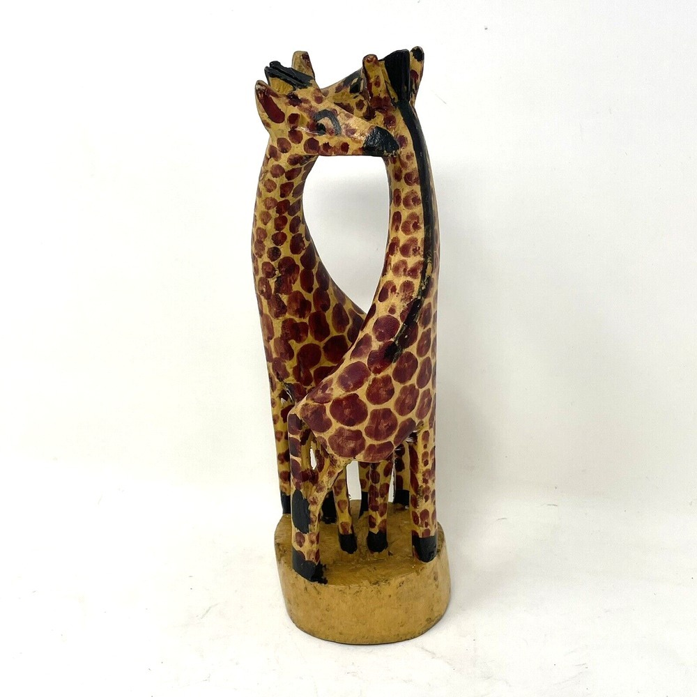 Hand Carved African Wood Art‎ Wooden Entwined Giraffe Pair Figurine Statue